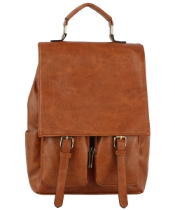 Fashion Faux Buckle Flap Backpack GLM-0116 BROWN